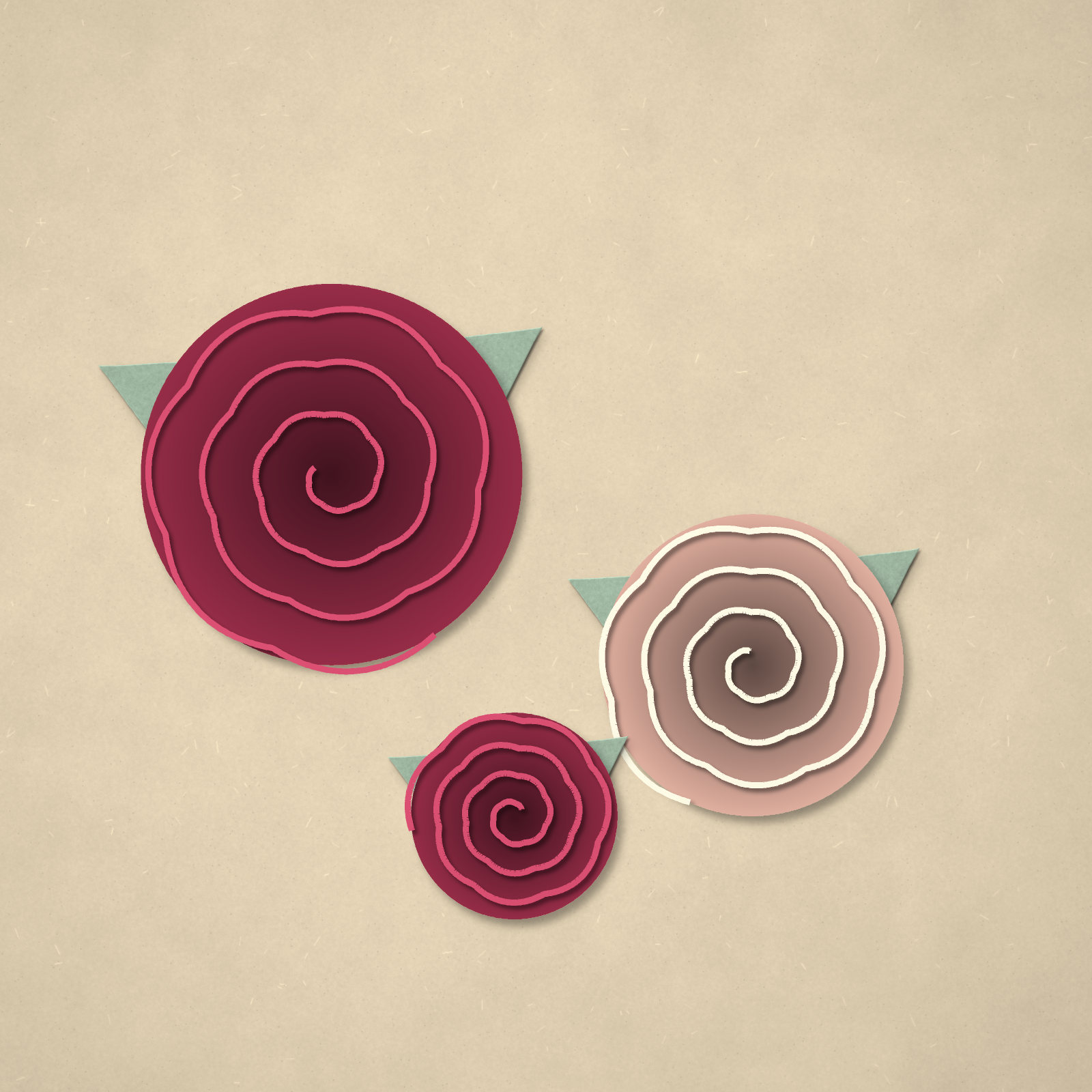 Rolled Paper Rose Set — 3