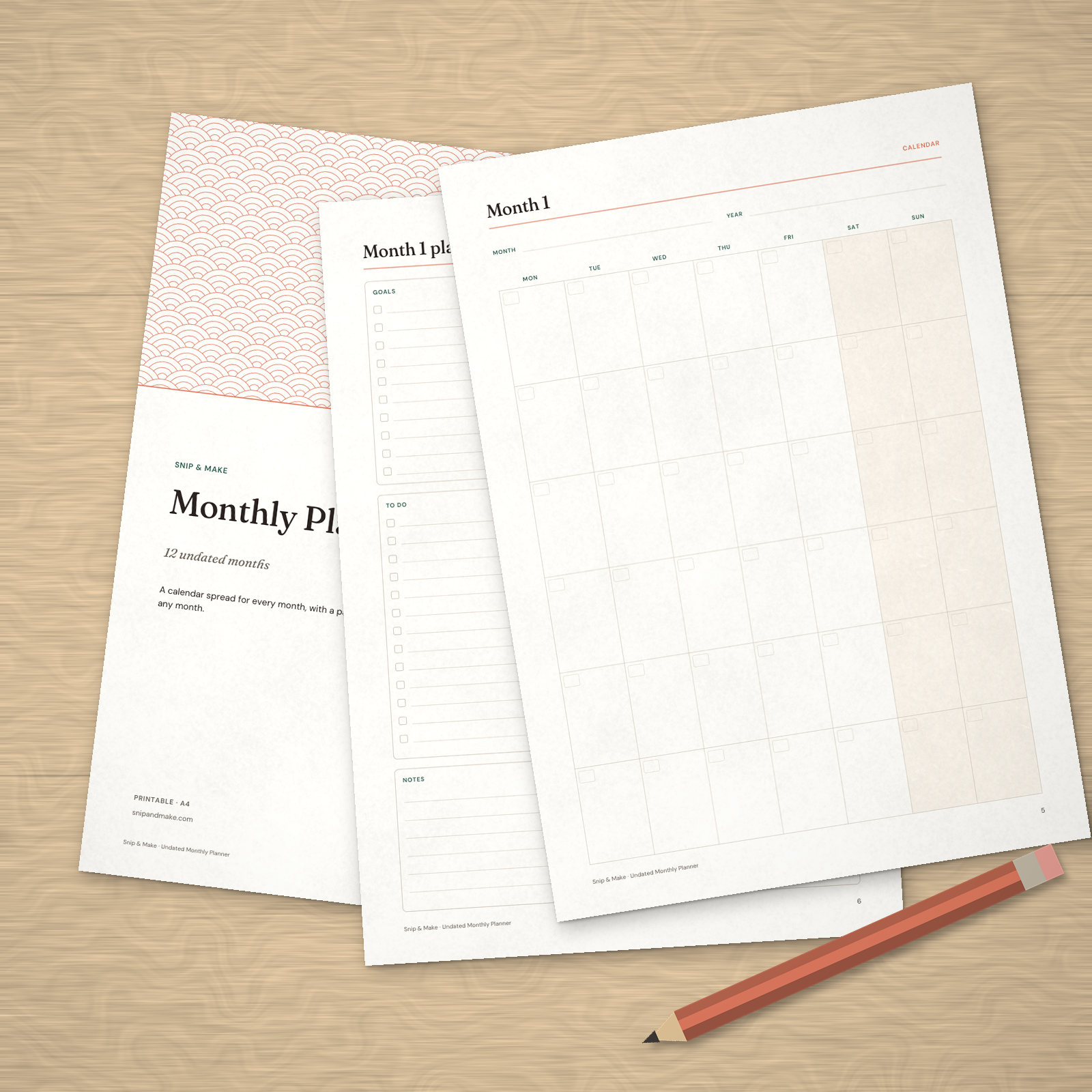 Undated Monthly Planner