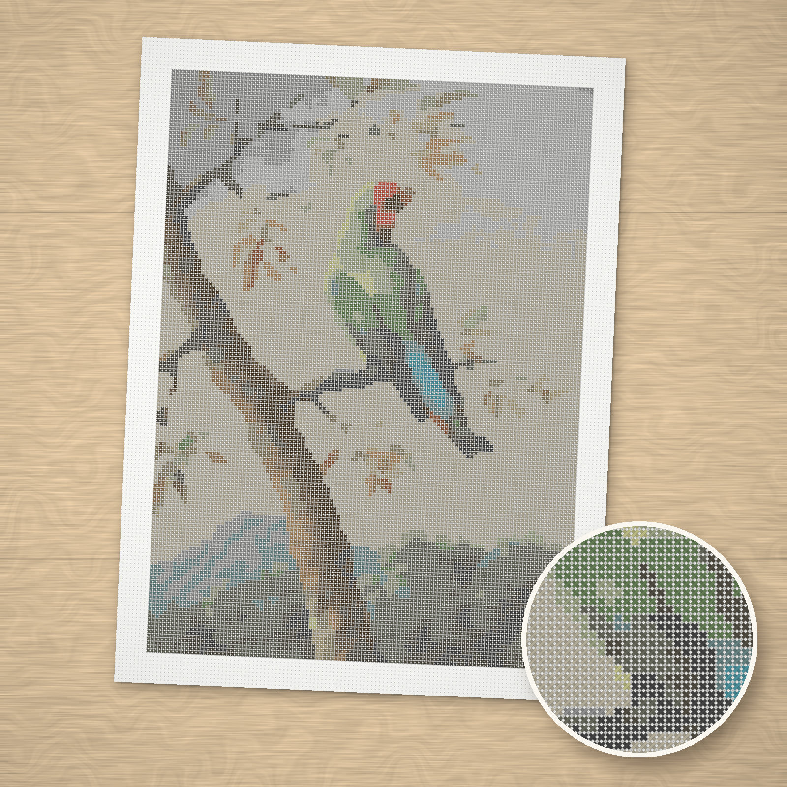 Rosy-Faced Lovebird Cross-Stitch Pattern